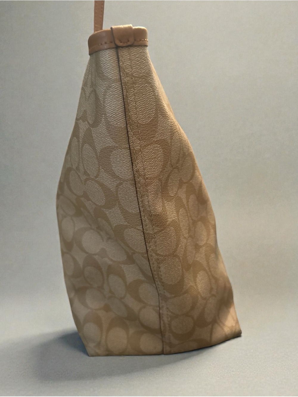 SUMMER SALE! Coach Cream Signature Tote with Tan Leather Trim - Picture 3 of 15